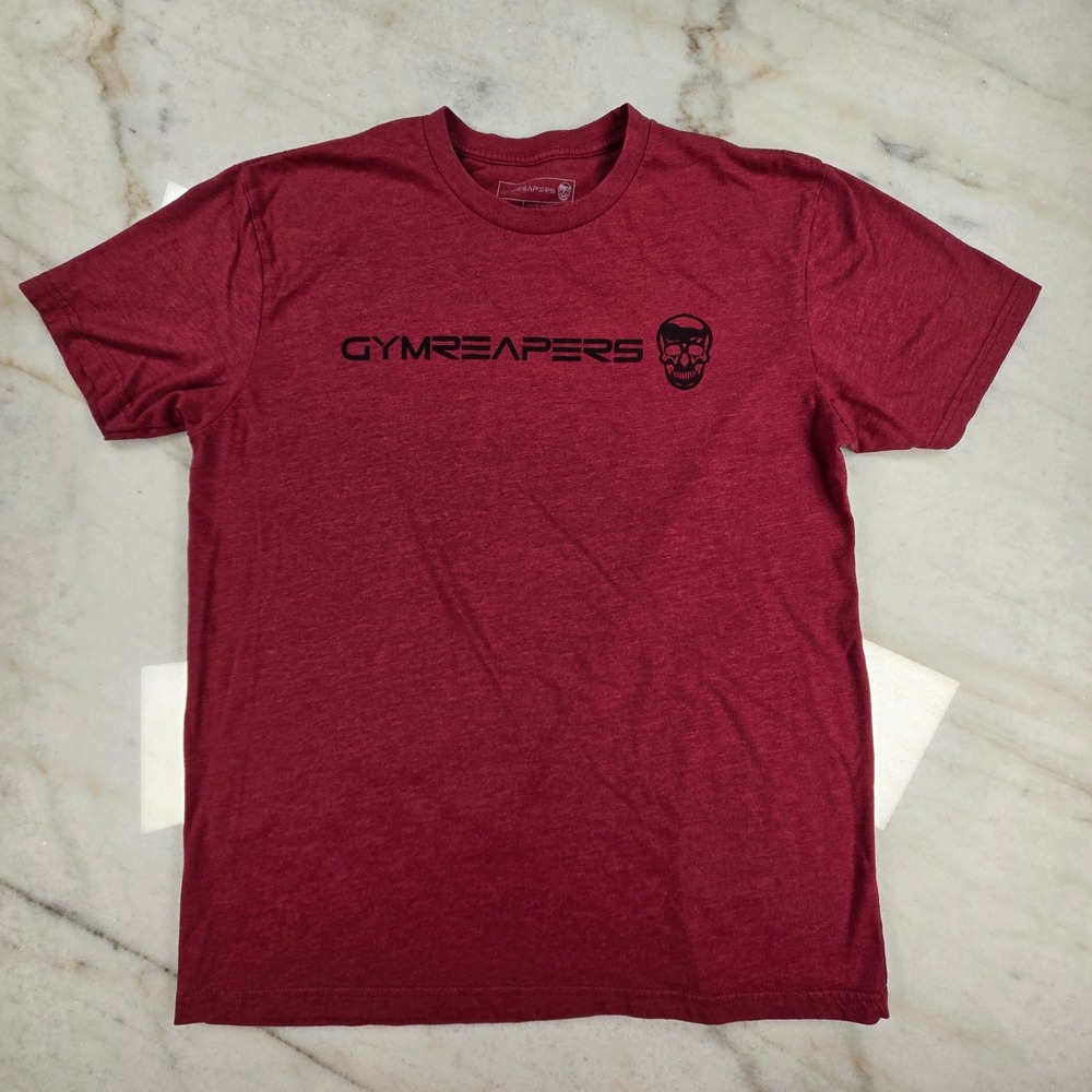 Gymreapers T-Shirt Mens L Maroon Skull Graphic Gym Workout Athletic Streetwear